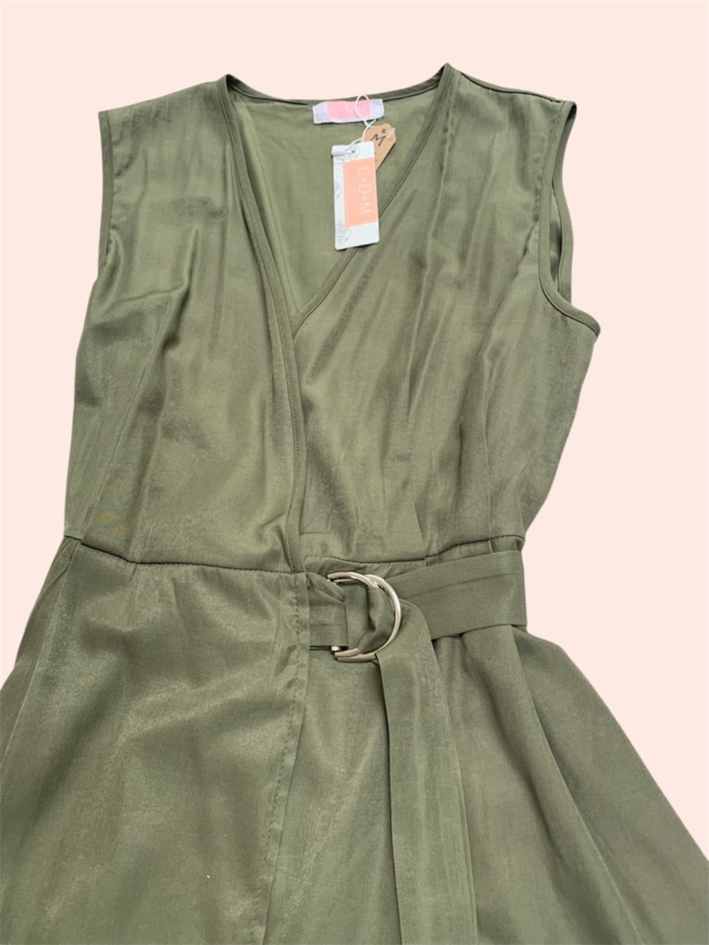 C+D+M NWT Sleeveless Olive Wrap Belted Top